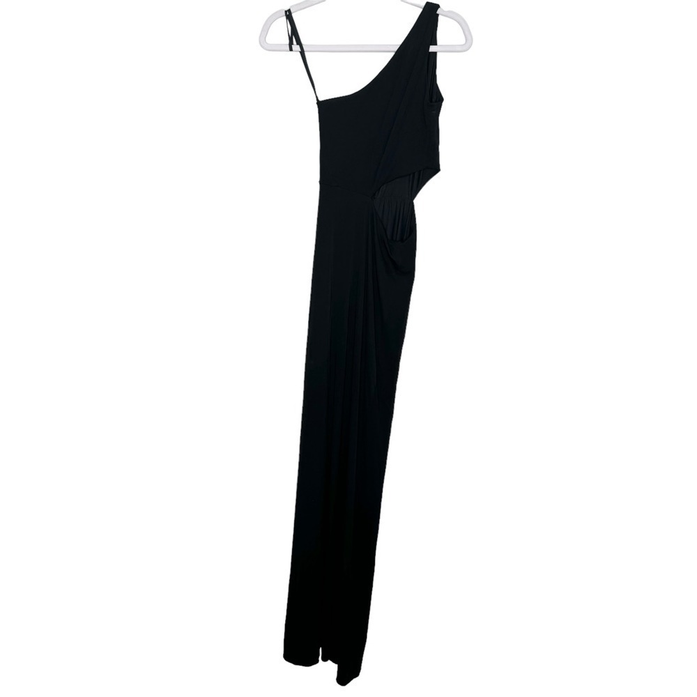 NWT Halston Ivanna Gathered Asymmetric Cut-Out Gown Black Size 0 - Picture 5 of 7